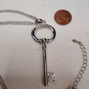 Silver Tone Key of Love Double Chain Necklace